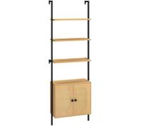 CostwayBibliothèque à 3 Niveaux avec Armoire en Rotin Bibliothèque Murale Échelle de 184 cm avec Étagère Réglable Présentoir Ouvert Naturel