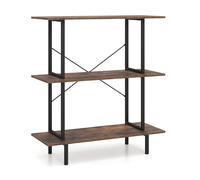 CostwayBibliothèque à 3 Niveaux Meuble de Rangement Ouvert sur Pied avec Cadre Métallique Robuste Étagère à Livres 80 x 30 x 86 cm Brun Rustique