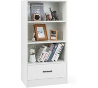 CostwayBibliothèque à 4 Niveaux 60 x 38 x 120 CM Tiroir Dispositif Anti-basculement Meuble/Étagère de Rangement Blanc