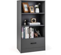 CostwayBibliothèque à 4 Niveaux 60x38x120CM Tiroir Dispositif Anti-basculement Meuble/Étagère de Rangement Gris