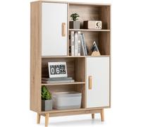 CostwayBibliothèque à 4 Niveaux 80 x 24 x 119,5 CM Meuble de Rangement avec portes Étagères et Dispositif Anti-basculement Blanc