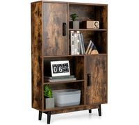 CostwayBibliothèque à 4 Niveaux 80 x 24 x 119,5 CM Meuble de Rangement avec portes Étagères et Dispositif Anti-basculement Café