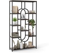 CostwayBibliothèque à 5 niveaux Étagère Industrielle avec Rangement Ouvertes Étagère Haute Autoportante en Forme Ovale Brun Rustique