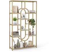 CostwayBibliothèque à 5 niveaux Étagère Industrielle avec Rangement Ouvertes Étagère Haute Autoportante en Forme Ovale Blanc