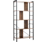 CostwayBibliothèque à 5 Niveaux Style Industriel Etagère de Rangement Moderne Capacité 100 Kg en Acier 74x30x155cm Brun