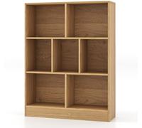 CostwayBibliothèque à 7 Cases Meuble de Rangement Autoportant avec 2 Kits Anti-basculement tagère d'Affichage en Bois de 80 cm Naturel