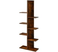 CostwayBibliothèque à 8 Etagères Bibliothèque en Forme d Arbre Autoportante Présentoir Multifonctionnel pour Livres et Plantes Marron Rustique