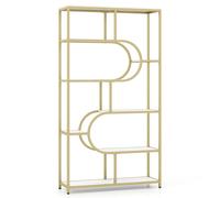 CostwayBibliothèque à 8 Niveaux Étagère Blanche et Dorée avec Étagères Ouvertes Étagère Haute Autoportante au Design en U Blanc