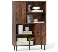 CostwayBibliothèque avec 2 Portes 4 Étagères Ouvertes Buffet Cuisine avec 5 Pieds en Métal Meuble de Rangement en Bois 80 x 24 x 119,5 cm Marron