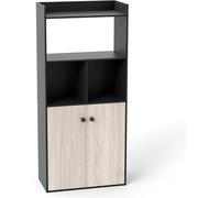 CostwayBibliothèque avec Armoire à Double Porte Etagère Haute à 3 Niveaux Cubes Ouverts Vitrine Moderne Organisateur de Rangement 60x30x140cm Noir