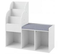 CostwayBibliothèque Banc Enfant 2 en 1 Étagère à Livres avec 3 Cubes Verticaux 3 Compartiments de Rangement Assise Confortable Blanc