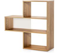 CostwayBibliothèque Convexe Étagère de Rangement Ouverte à 3 Étagères Bibliothèque d'Angle Autoportante Dispositif Anti-renversement Naturel