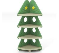 CostwayBibliothèque d'Angle pour Enfants Bibliothèque Sapin de Noël Étagère 4 Niveaux pour Tout-Petits Rangement Étroit pour Jouets Vert