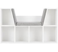 CostwayBibliothèque de Rangement à 7 Casiers avec Coussins Rembourrés Gris Banc à Chaussures en Bois 102x30x63cm, Blanc