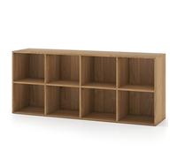 CostwayBibliothèque d'Exposition à 2 Niveaux avec 8 Cubes Étagère de Rangement Autoportante avec 2 Kits Antibasculement Naturel