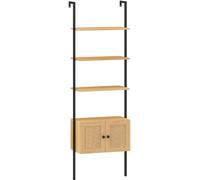 CostwayBibliothèque Échelle à 5 Niveaux avec Cabinet en Rotin Étagère Murale de 184cm avec Cadre Métallique Étagère Boho Ouverte Naturel