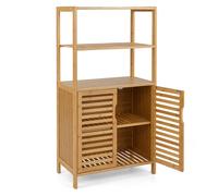 CostwayBibliothèque en Bambou avec Portes Bibliothèque à 4 Niveaux avec Étagères Ouvertes et Cabinet à Volets 60x33x116cm Naturel