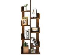 CostwayBibliothèque en Forme d'Arbre à 8 Niveaux Étagère de Rangement Etagère à Livres avec Dispositif Anti-basculement Marron