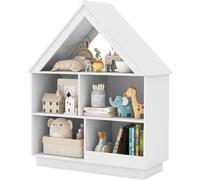 CostwayBibliothèque en Forme de Maison pour Enfants Meuble de Rangement de Jouet en Bois à 5 Compartiments Kit Anti-basculement Blanc
