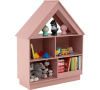CostwayBibliothèque en Forme de Maison pour Enfants Meuble de Rangement de Jouet en Bois à 5 Compartiments Kit Anti-basculement Rose