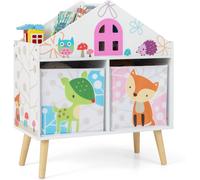 CostwayBibliothèque en Forme de Maison pour Enfants Meuble en Bois pour Jouets 2 Bacs de Rangement Pieds Surélevés en Bois Massif Armoire de Rangement Blanc