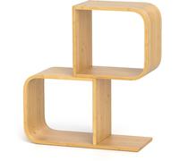 CostwayBibliothèque en Forme de S à 2 Niveaux Etagère en Bambou avec 2 Cubes Ouverts Etagère d'Angle Géométrique Naturel