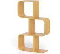CostwayBibliothèque en Forme de 'S' à 3 Niveaux Etagère en Bambou avec 3 Cubes Ouverts Etagère d'angle Géométrique Naturel