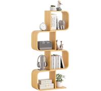 CostwayBibliothèque en Forme de 'S' à 4 Niveaux Etagère en Bambou avec 4 Cubes Ouverts Etagère d'angle Géométrique Naturel