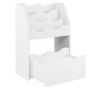 CostwayBibliotheque Enfant 4 Niveaux Rangement Jouet avec 3 Compartiments&Tiroir sur Roulettes Étagère Montessori Charge 40kg 50x30x76cm Blanc