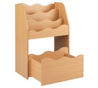CostwayBibliotheque Enfant 4 Niveaux Rangement Jouet avec 3 Compartiments&Tiroir sur Roulettes Étagère Montessori Charge 40kg 50x30x76cm Naturel