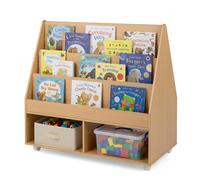 CostwayBibliothèque Enfant avec 3 Niveaux d'Étagères et 2 Compartiments de Rangement 90 x 45,5 x 87 CM pour 3+ Ans Naturel