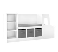 CostwayBibliothèque Enfant avec Banc de Lecture Forme Voiture Étagère Rangement à Livre Jouet avec 6 Casiers 159x40x81,5cm pour 3+ Ans Blanc