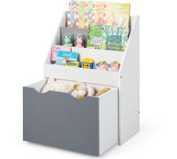 CostwayBibliothèque Enfant avec Boîte à Jouets Roulant et Dispositif Anti-Renversement Étagère de Rangement pour Jouets et Livres Gris