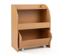 CostwayBibliothèque Enfant Montessori Meuble de Rangement Jouets en Bois avec 2 Étagères Ouvertes Tiroir Mobile à Roulettes 50x29x61,5cm Naturel