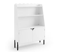 CostwayBibliothèque Enfant Montessori Meuble de Rangement Jouets en Bois avec 3 Étagères Ouvertes 2 Armoires Pieds Métalliques 80 x 30 x 121 cm Blanc