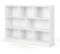 CostwayBibliothèque Enfants à 3 Niveaux avec 8 Cases Étagère à Livres Enfant avec Espace de Rangement Charge 60kg 122 x 32 x 93 CM Blanc