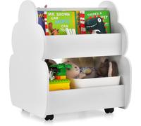 CostwayBibliothèque Enfants à Roulettes 2 Niveaux 62 x 47 x 63,5 CM Rangement Pour Jouets Blanc