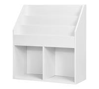 CostwayBibliothèque Enfants en Bois 3 Compartiments et 2 Cubes Ouverts Rangement Jouets 70 x 30 x 80 CM Blanc