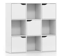 CostwayBibliothèque Étagère 9 Compartiments en Bois avec 4 Cubes Ouverts 5 Armoires à Porte Dispositifs Anti-Basculement 90 x 29 x 90 cm