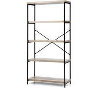 CostwayBibliothèque Étagère à 5 Niveaux Meuble de Rangement Industriel avec Cadre en Métal et Dispositif Anti-Basculement Gris
