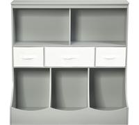 CostwayBibliothèque Étagère à Livres Enfant Meuble de Rangement Jouets Porte-revues 5 Compartiments Ouverts avec Tiroirs et Paniers Gris