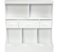 CostwayBibliothèque Étagère à Livres Enfant Meuble de Rangement Jouets Porte-revues 5 Compartiments Ouverts avec Tiroirs et Paniers Blanc