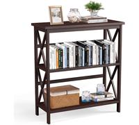 CostwayBibliothèque Étagère de Rangement 3 Niveaux Table Console Dispositif Anti-Basculement Entrée Salon Bureau Marron