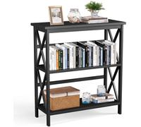 CostwayBibliothèque Étagère de Rangement 3 Niveaux Table Console Dispositif Anti-Basculement Entrée Salon Bureau Noir