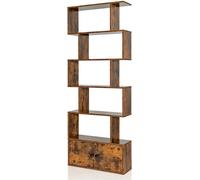 CostwayBibliothèque Étagère Échelle en Bois à 6 niveaux avec 2 Portes 70 x 23 x 183 cm Style Moderne Forme en S Marron Rustique