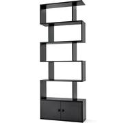 CostwayBibliothèque Étagère Échelle en Bois à 6 niveaux avec 2 Portes 70 x 23 x 183 cm Style Moderne Forme en S Noir