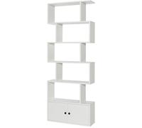 CostwayBibliothèque Étagère Échelle en Bois à 6 niveaux avec 2 Portes 70 x 23 x 183 cm Style Moderne Forme en S Blanc