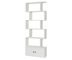 CostwayBibliothèque Étagère Échelle en Bois à 6 niveaux avec 2 Portes 70 x 23 x 183 cm Style Moderne Forme en S Blanc