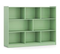 CostwayBibliothèque Étagère en Bois à 3 Niveaux Meuble de Rangement avec 8 Compartiments Ouverts Cubes Ouverts 122 x 32 x 93 cm Vert Olive
