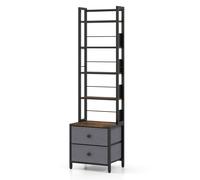 CostwayBibliothèque Étagère Rangement CD 5 Niveaux avec 2 Tiroirs Meuble de Rangement Multimédia avec Butées Réglables 40 x 30 x 144 cm Marron